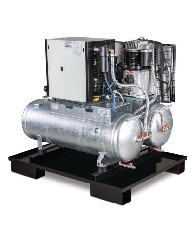 Stacjonarna sprężarka tłokowa z 2x 100-litrowymi zbiornikami sprężonego powietrza i osuszaczem chłodniczym - 703 / 2x100 / 10K -