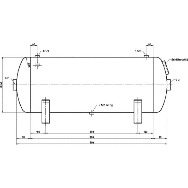 Zbiornik powietrza 90 L 16bar poziomy